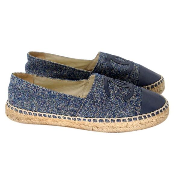 Chanel Espadrille 38 Wool Blue Tweed Cap Toe Cc Sandals CC-S0207P-C038 - Picture 8 of 11